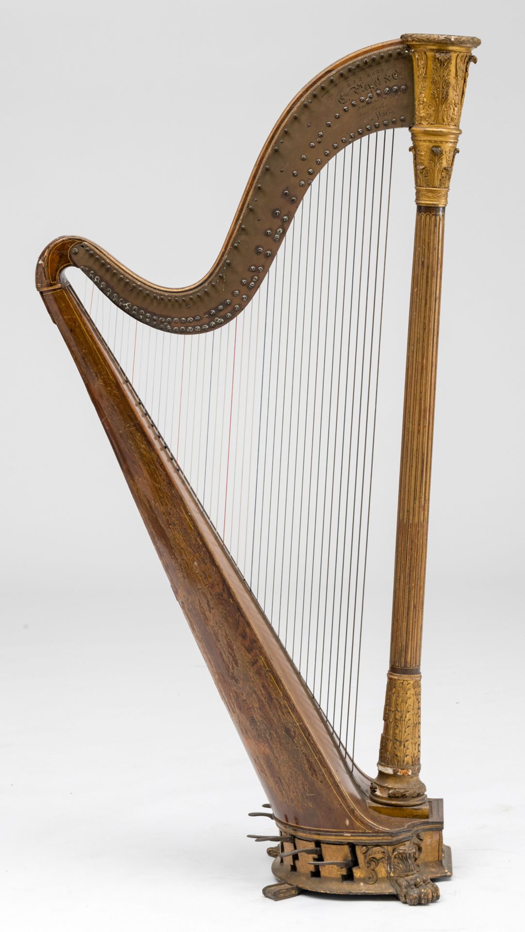 A 19th C neoclassical parcel gilt decorated rosewood harp, by French manufacturer Pleyel & Co., - Image 2 of 4