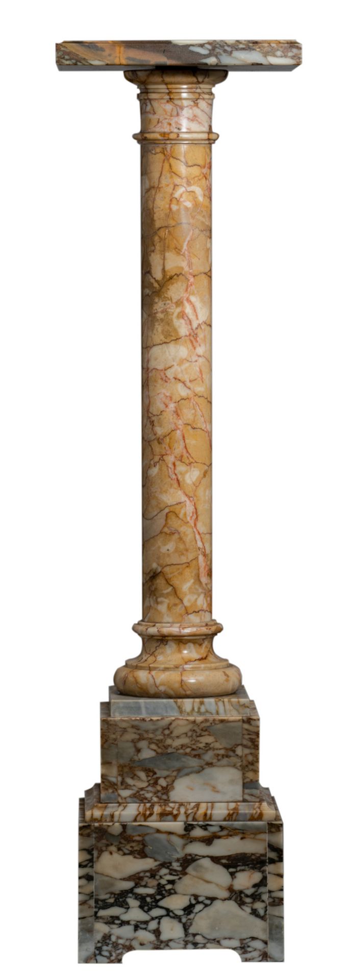 A late 19th/early 20thC brocatelle du Jura marble stand, H 111 cm