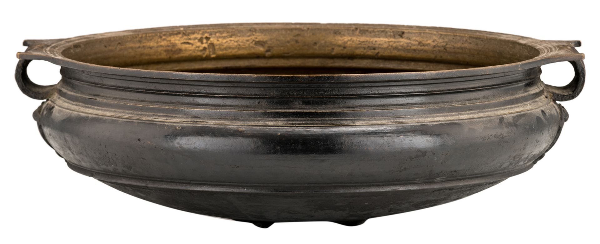 A South Indian patinated bronze vessel, H 17 - ø 52 cm