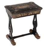 A second half of the 19thC ladies sewing table, 'en deuil' and all over in- and outside with a