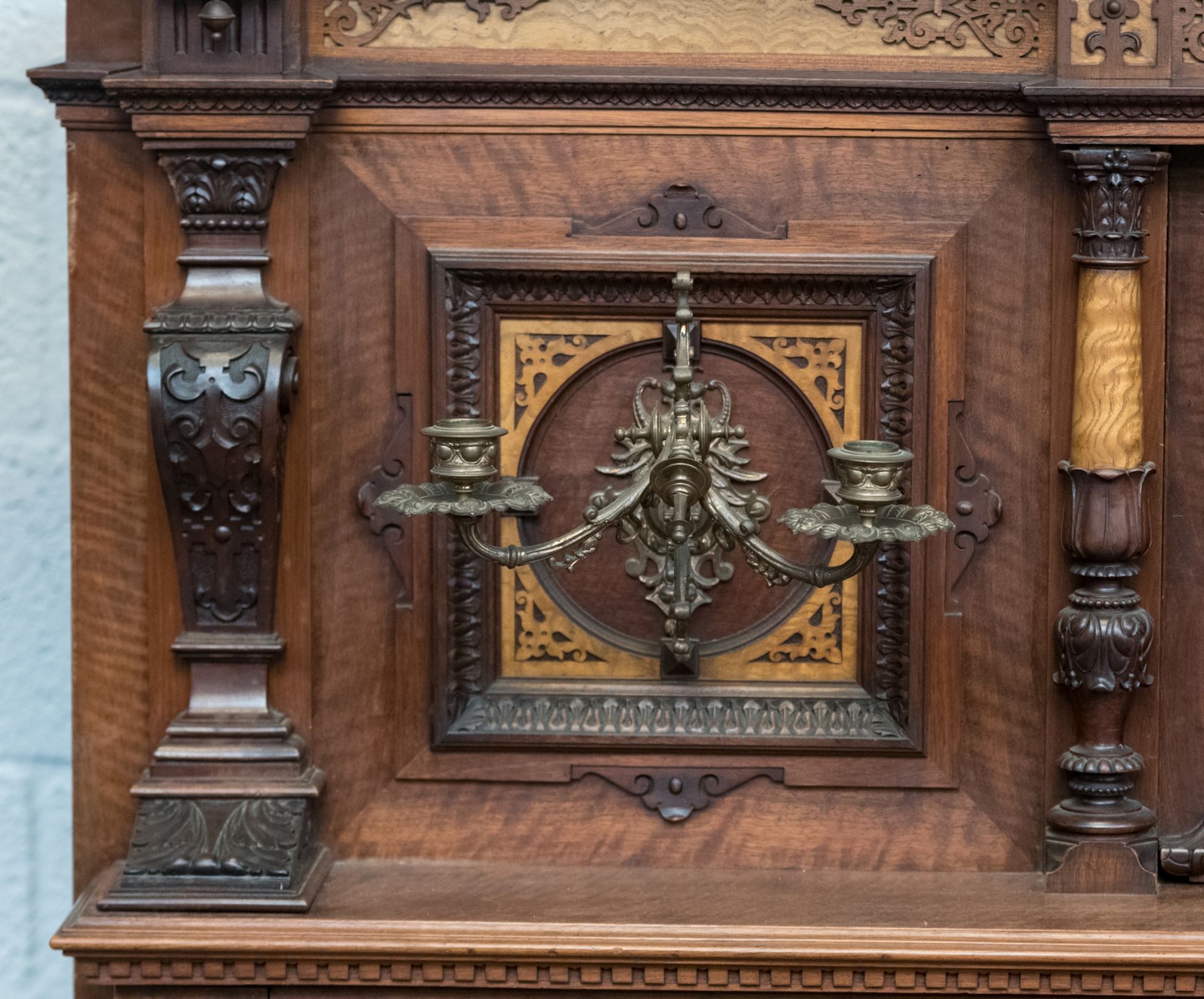 A fine richely carved american walnut and sicamore upright concert piano, Knauss, Coblenz - Image 7 of 7