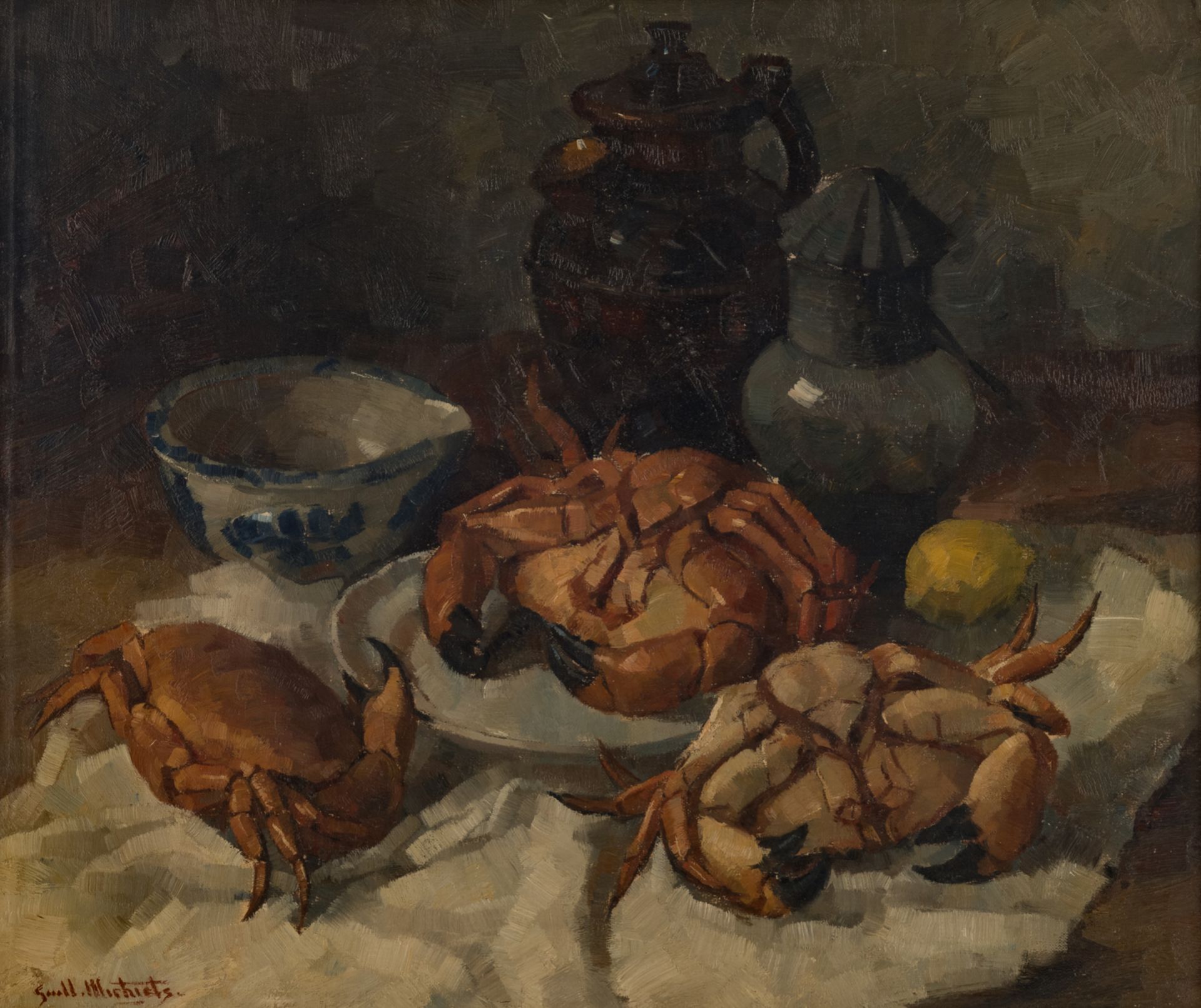 Michiels G., two still lifes, one with crab and one with ham, 60 x 70 and 65 x 80 cm - Bild 5 aus 9