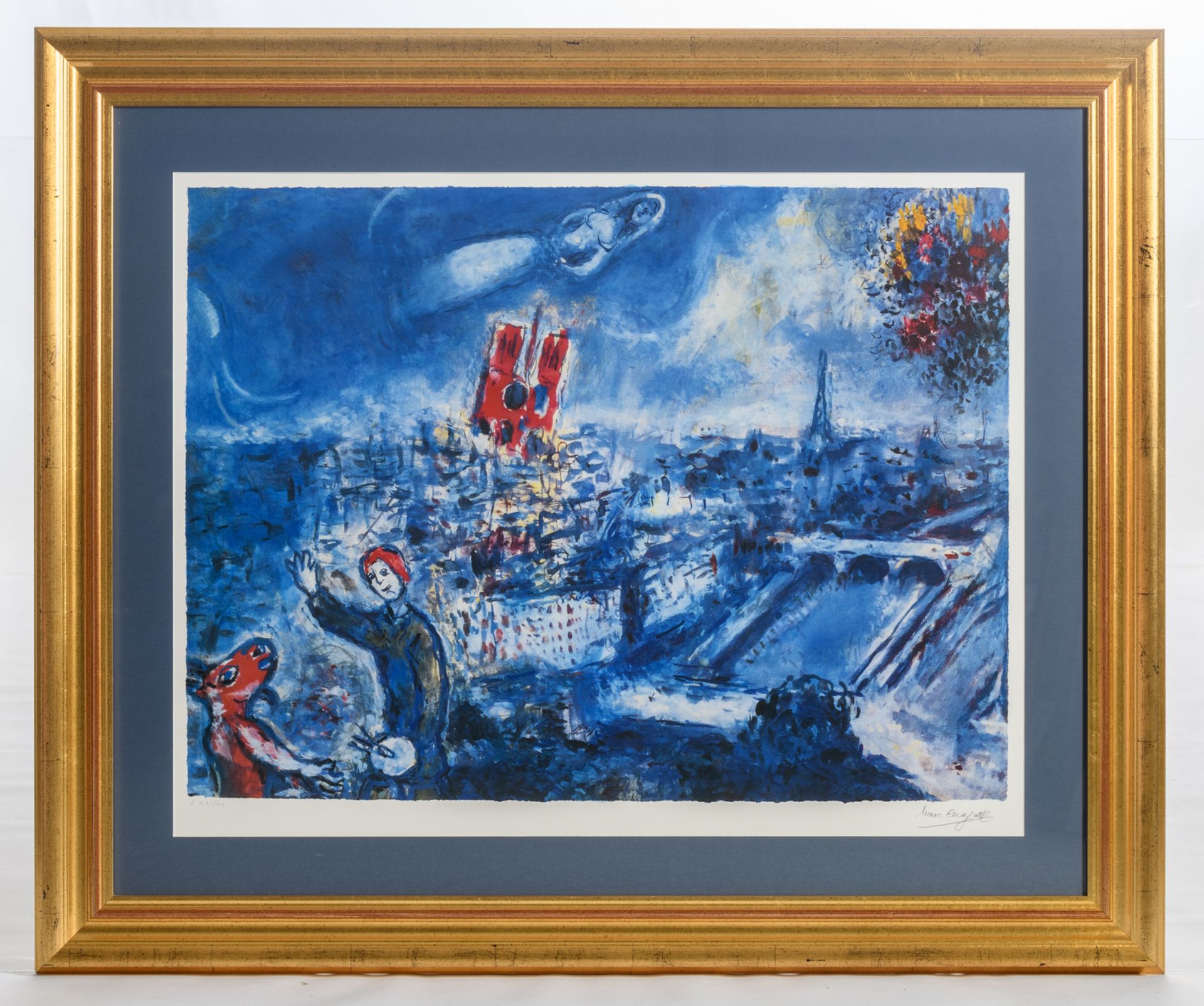 Chagall M., 'A view on Paris', industrial lithograph, no. I 197/500, 67 x 86 cm - Image 2 of 4