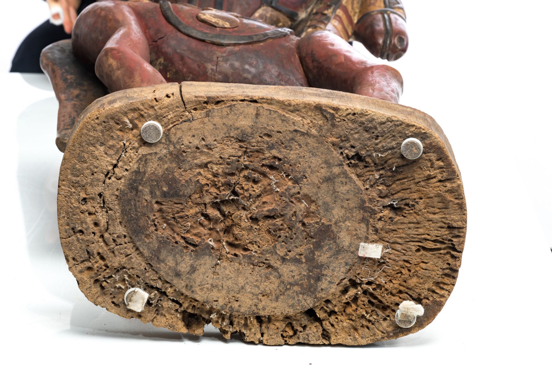 A wood and polychrome Baga drum on a horse shaped base, Guinea Bissau, possibly first half 20thC, - Image 6 of 7