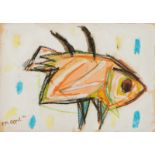 Appel K., a fish, gouache and crayon on paper, dated 1950, 21 x 29,5 cm. Is possibly subject of