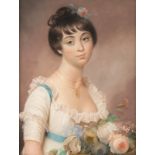 Monogrammed L.B., a portrait of a young girl, pastel, first quarter of the 19thC, in a period frame,