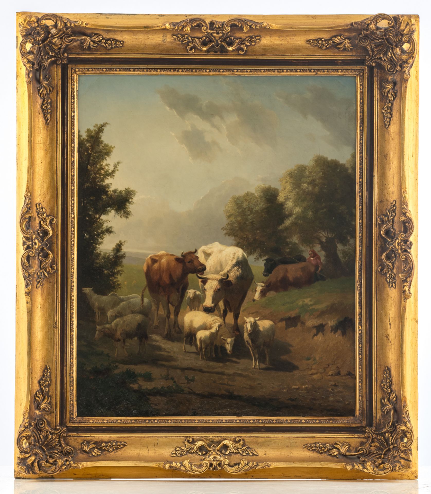 Verhuest V., a shepherdess with cattle in a landscape, oil on canvas, 56 x 67,5 cm - Bild 2 aus 4