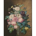 Monogrammed N., a still life with flowers and butterflies, watercolour, dated 1844, 56 x 71 cm