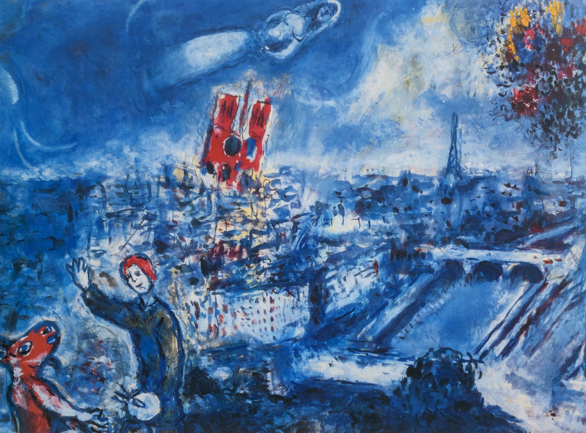 Chagall M., 'A view on Paris', industrial lithograph, no. I 197/500, 67 x 86 cm
