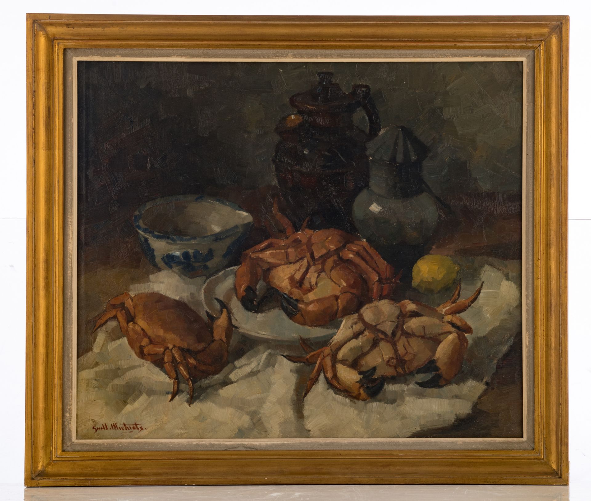 Michiels G., two still lifes, one with crab and one with ham, 60 x 70 and 65 x 80 cm - Bild 6 aus 9