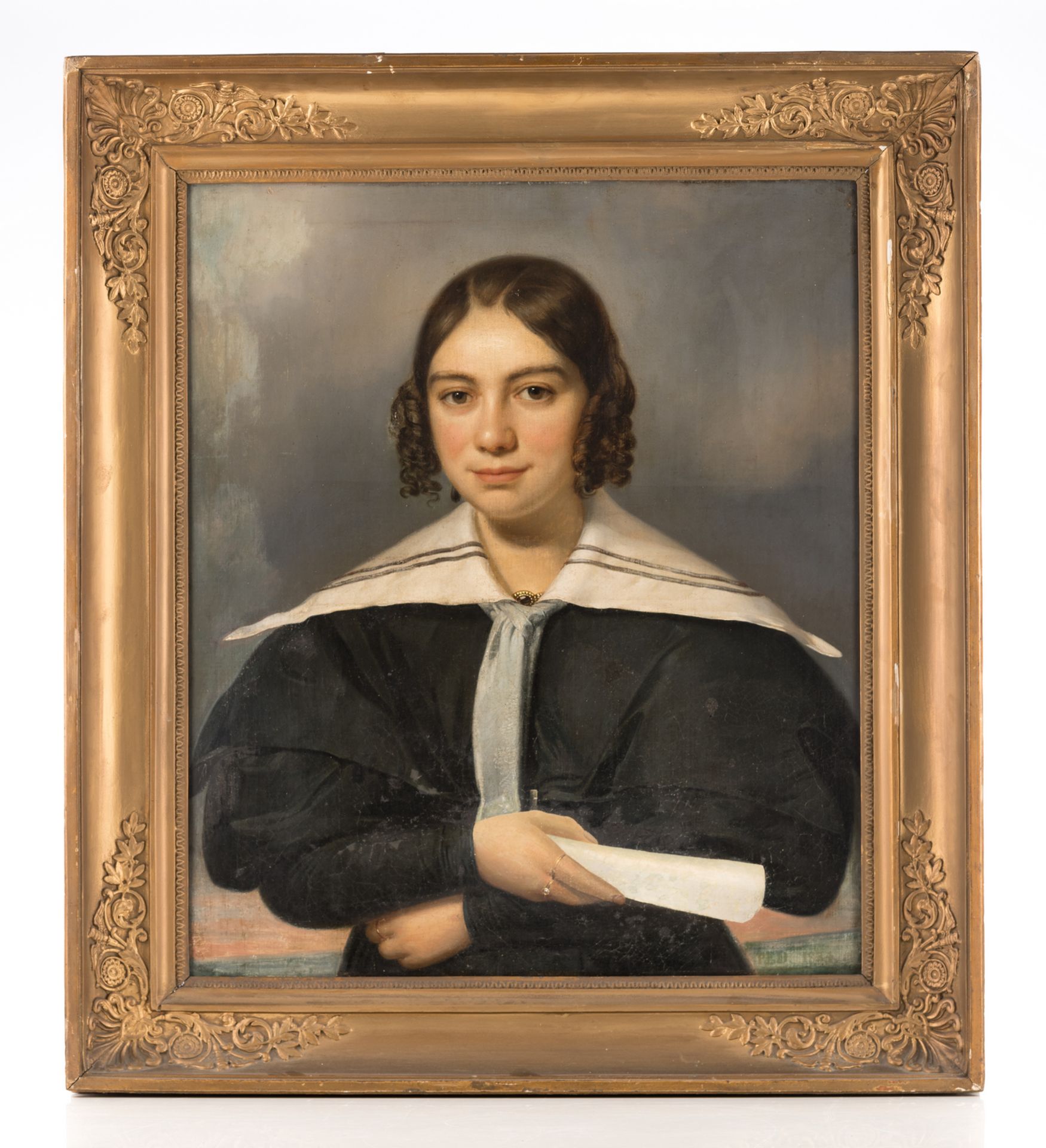 Attributed to Ch. Picqué, the portrait of a young woman, oil on canvas, dated 1834,60 x 70 cm, ex - Bild 2 aus 4