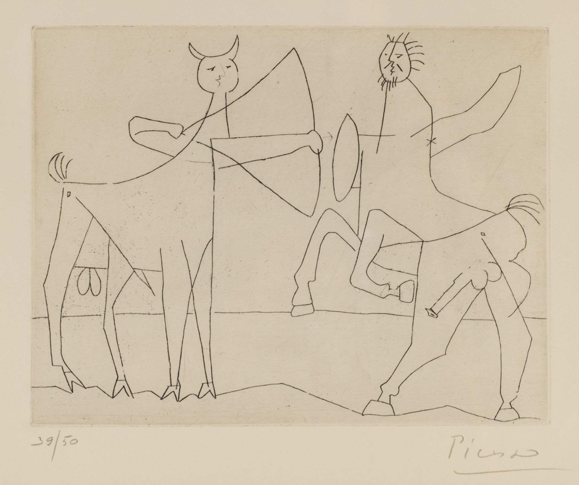 Picasso P.R., fighting centaurs, etching, no 39/50, 23,7 x 30,7 cm. Is possibly subject of the SABAM