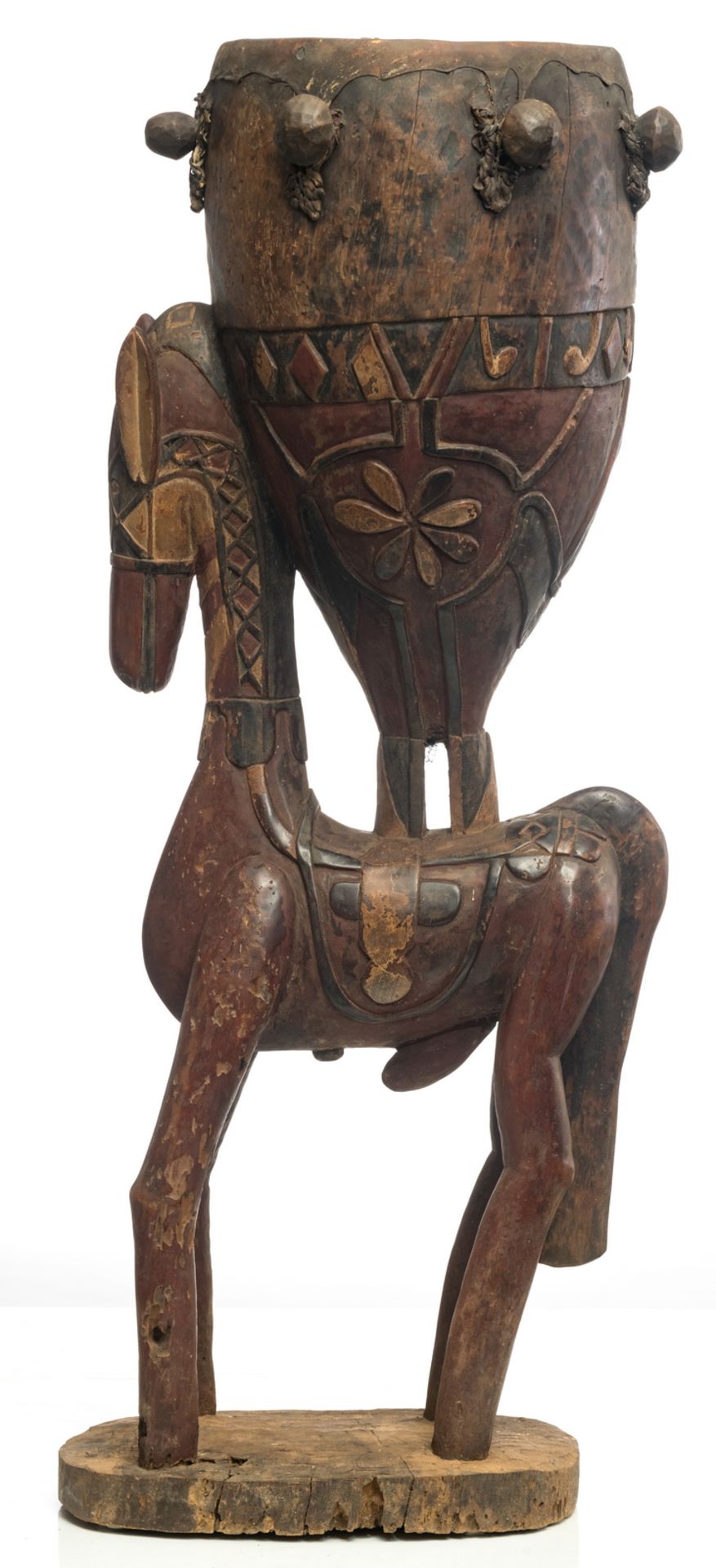 A wood and polychrome Baga drum on a horse shaped base, Guinea Bissau, possibly first half 20thC, - Image 2 of 7