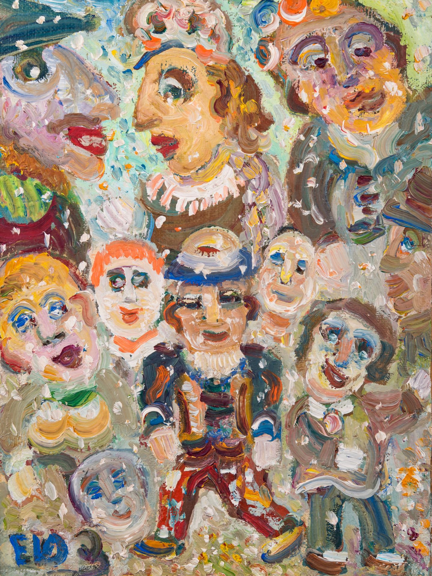 Van den Driessche E., carnival figures, oil on canvas on panel, 22,5 x 30 cm