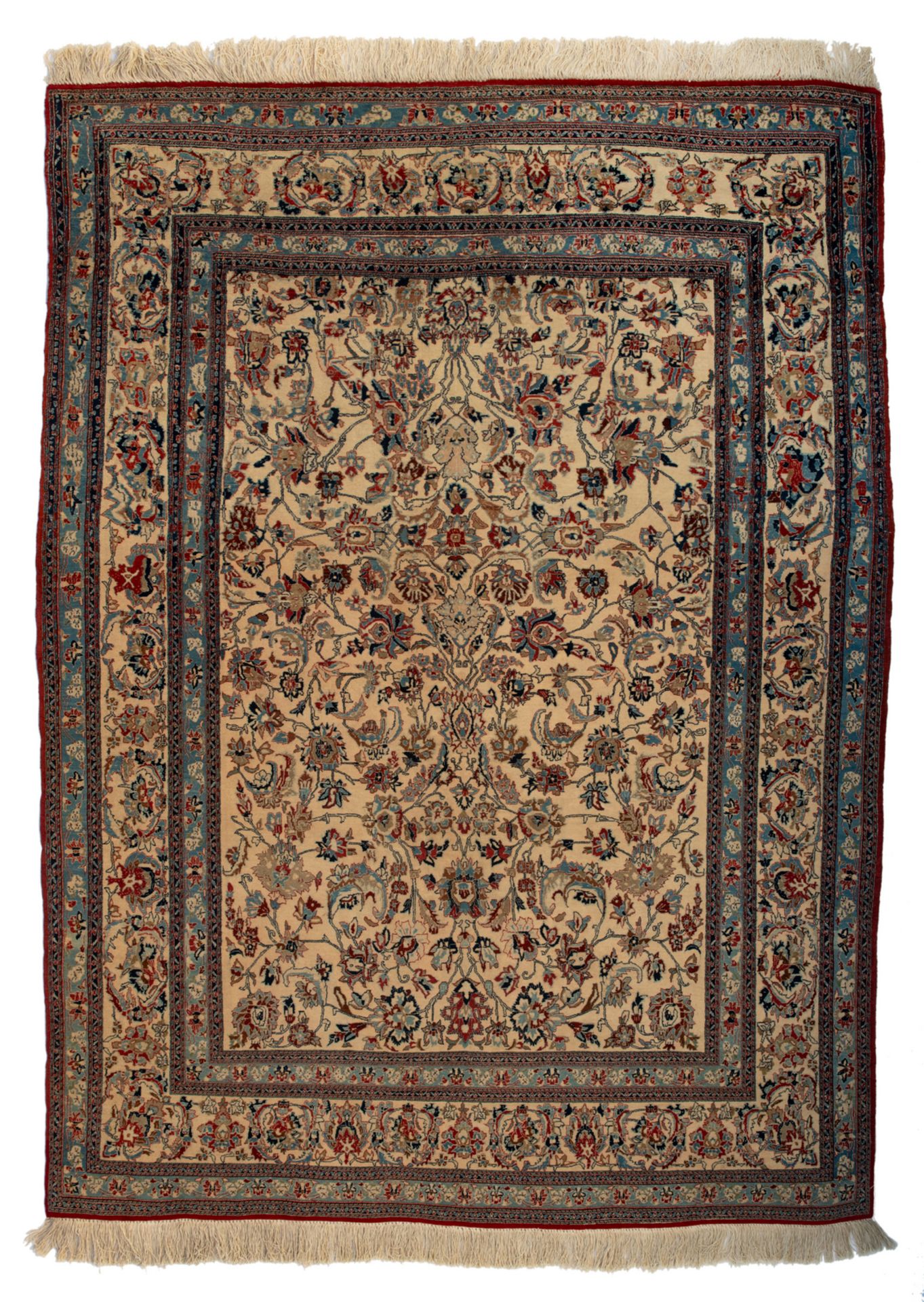 An Oriental carpet, decorated with stylised floral motifs, wool and silk on cotton, Isfahan, 146 x