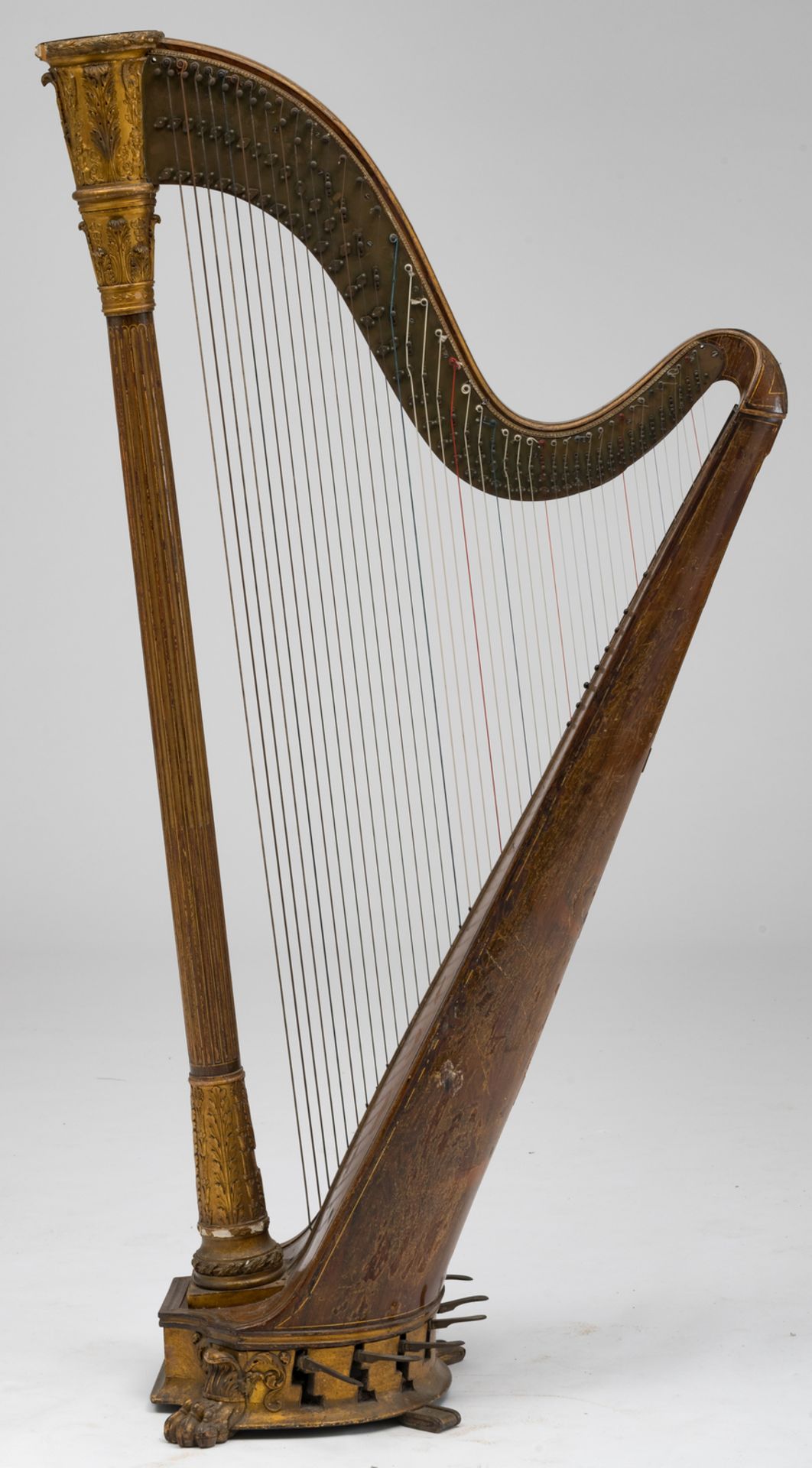 A 19th C neoclassical parcel gilt decorated rosewood harp, by French manufacturer Pleyel & Co., - Image 4 of 4