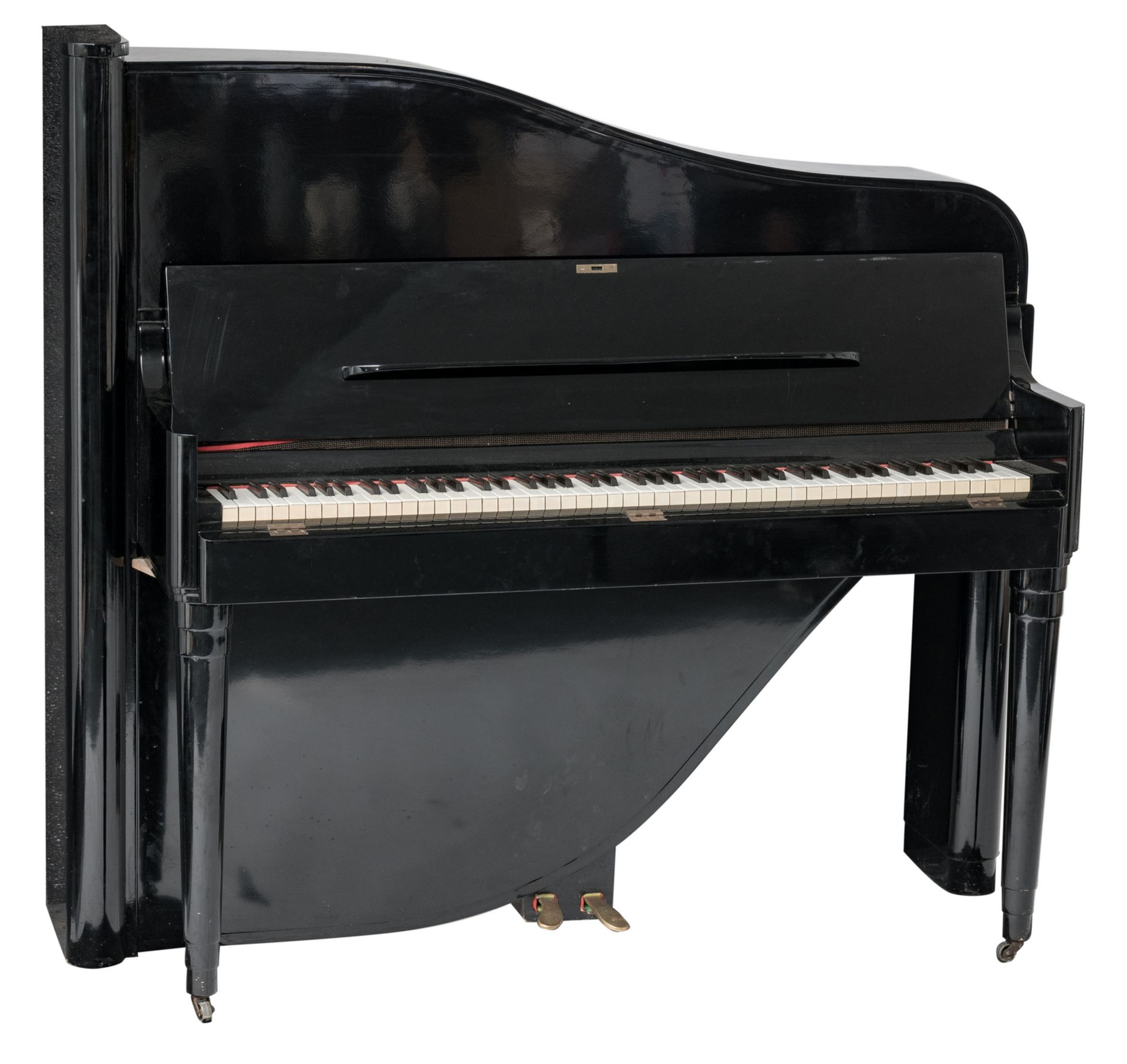 Probably 'Rippen' upright grand piano with an Art-Deco style black lacquered case, serial no 7238, H