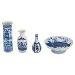 A lot of various Chinese blue and white floral decorated porcelain, the cylindrical vase Kangxi