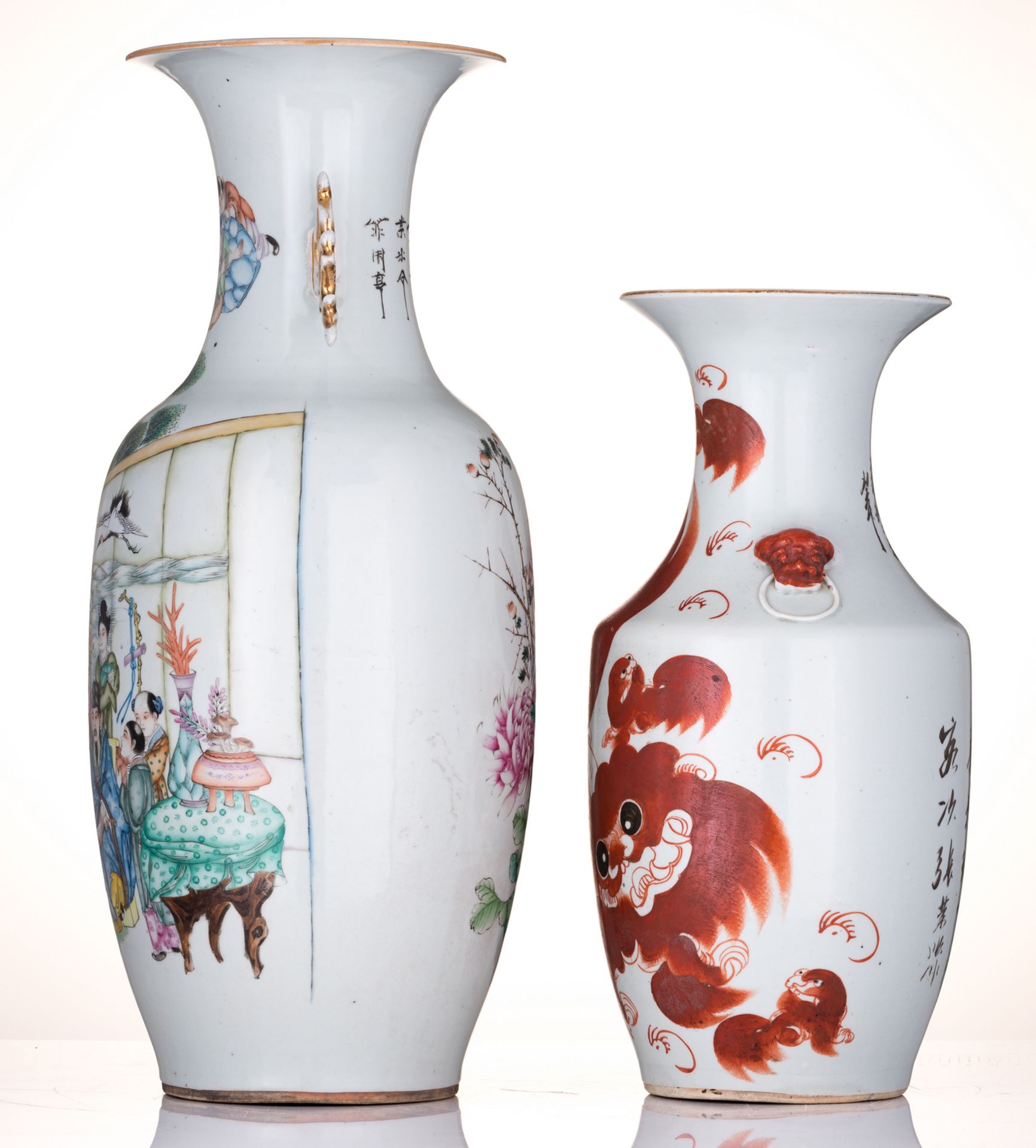 A Chinese famille rose vase, decorated with a dignitary and his attendants, birds, flower branches - Bild 2 aus 6