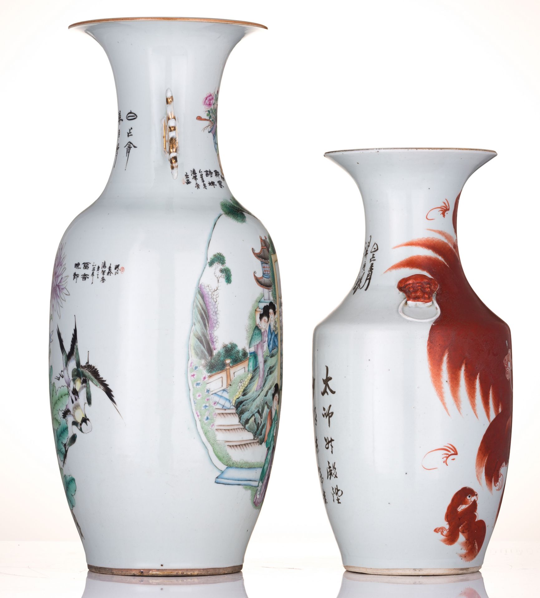 A Chinese famille rose vase, decorated with a dignitary and his attendants, birds, flower branches - Bild 4 aus 6