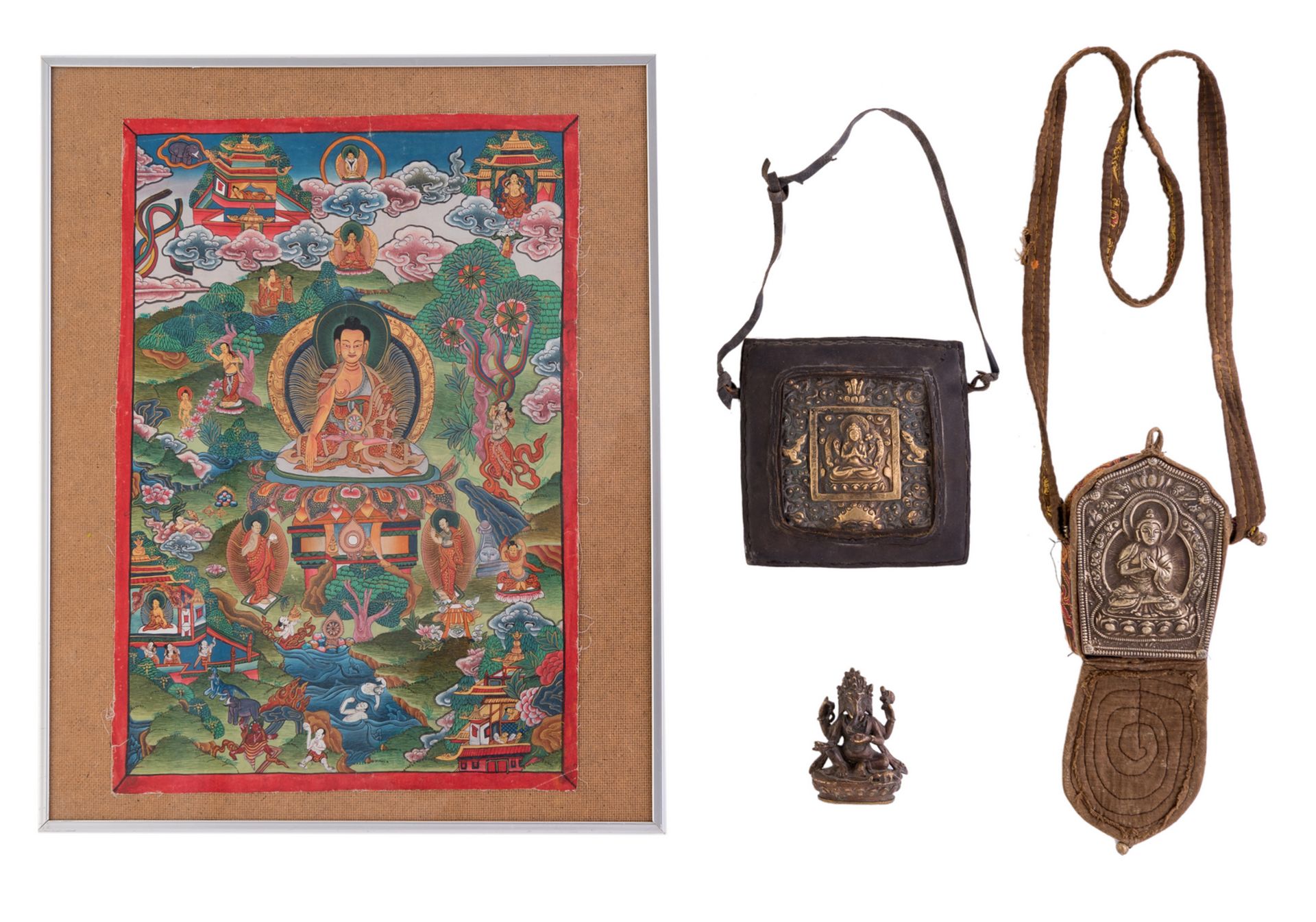 A Sino-Tibetan bronze amulet and a ditto paktong amulet; added a bronze statue of a Ganesh Buddha;