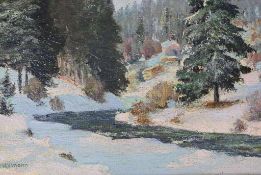Paul WEIMANN (1867-c.1945), Winterlandschaft mit Fluß, Öl auf kartonage, unten links signiert,