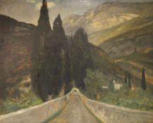 Emmy LISCHKE (1860-1919), Brücke im Gebirge in der Abenddämmerung, Öl auf Leinwand, Bildmaße: ca. 80