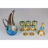 Murano, Trinkgarnitur, 20. Jh., bestehend aus einer Schenkkanne und fünf Gläsern. Blaues,