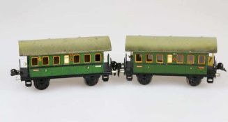 Märklin, Personenwagen 18070 und Personenwagen 17270, Spur 0, Blech, grün, lithografiert, 2-