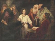 Kopie nach Heinrich Hoffmann "Der zwölfjährige Jesus im Tempel", links unten, undeutlich signiert "
