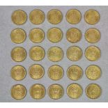Goldmünzen, Konvolut Reichsgoldmünzen, 25 x 20 Reichsgoldmark Wilhelm II., Jg.: 4 x 1884, 6 x