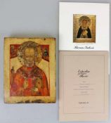 Ikone, Heiliger Nikolaus, Russland, 18. Jh., Eitempera auf Holz. Zentral der Hl. Nikolaus,
