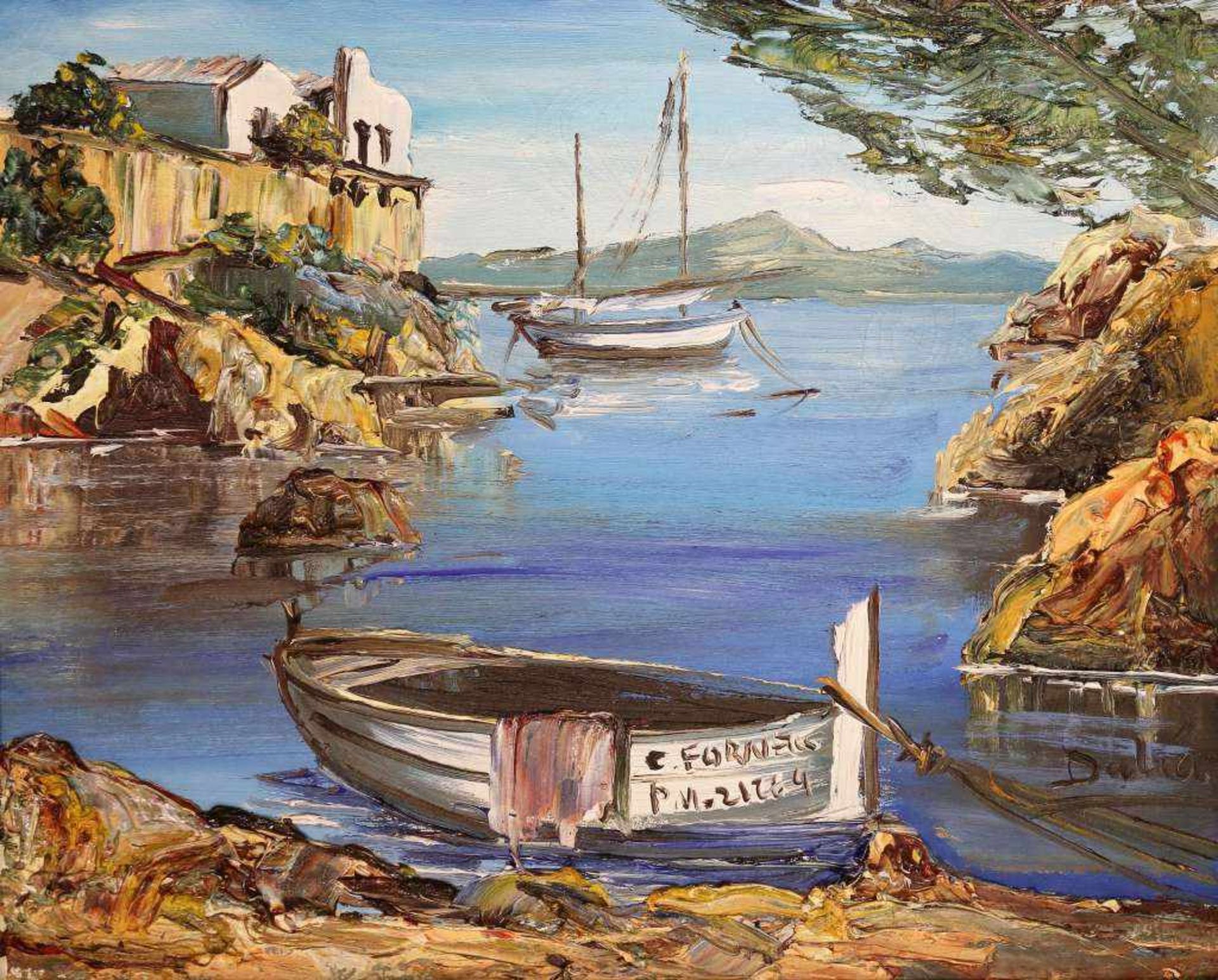 Künstler des 20. Jh., Gemälde, Inschrift auf dem Boot C. Fornells unleserlich, rechts sign. DALIA,