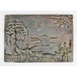 László SZABÓ (1917-1984), Bronzerelief, surreale Landschaft mit Figuren, u.re. sig. L. Szabo