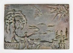 László SZABÓ (1917-1984), Bronzerelief, surreale Landschaft mit Figuren, u.re. sig. L. Szabo