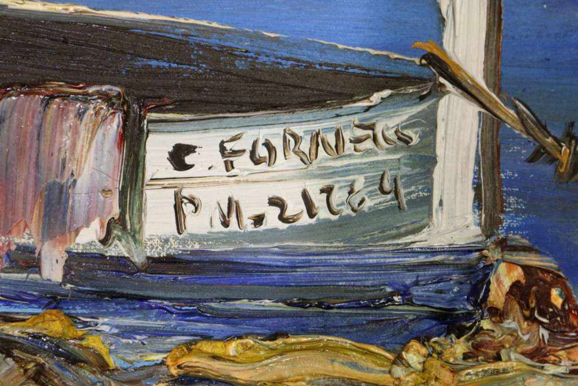 Künstler des 20. Jh., Gemälde, Inschrift auf dem Boot C. Fornells unleserlich, rechts sign. DALIA, - Bild 3 aus 5