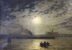 Walter MORAS (1856-1925), Öl auf Leinwand, u.li. sign. u.dat. 1875. Mondlicht über Schloß Kronborg