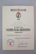 Besitzzeugnis zum Heeres-Flak-Abzeichen an den Obergefreiten Heinz Behnke, 2. Heeres-Flak-Art.-