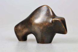 Bronzeskulptur Deus, Bulle. Stempel Gießerei Kunstguss Eschenburg Lahn-Dill GmbH, H: 8 cm.