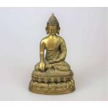Siddharta Gautama Buddha, Messing, Tibet, 20. Jh., auf doppeltem Lotusthron, mit