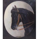 Emil Ferdinand Heinrich VOLKERS (1831-1905), ovales Miniaturporträt eines Pferdekopfes, unten mittig