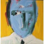 Dalip Miftar KRYEZIU (1964), abstrakter Kopf, Acryl auf Leinwand, Gelb- und Blautöne, Maße: 150 x