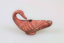 Öllampe in Entenform, Keramik, gefunden im vom Lava des Vesuv verschütteten Pompeji. Original: