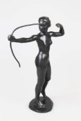 Theodor EICHLER (1868-1946), Bronze dunkel patiniert, ohne Signatur, Frauenakt mit Bogen (Diana), H.