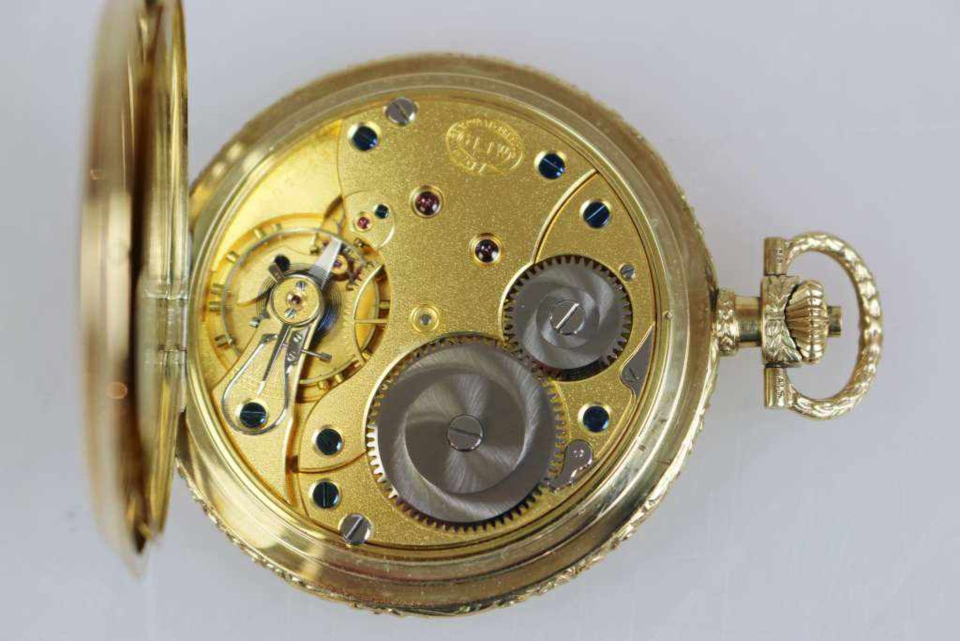 A. Lange & Söhne Savonette OLIW in 585er Gelbgold um 1920, Gehäuse und Staubdeckel nummeriert 54722, - Bild 3 aus 10