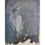 Dalip Miftar KRYEZIU (1964), abstrakter Kopf, Acryl auf Papier, Grau- und Blautöne, Maße: 50 x 40