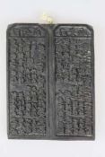 China, Druckplatte, Holz, 19./20. Jh., auf zwei hochrechteckigen Feldern, jeweils mit Titelei,