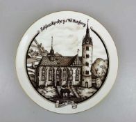 Meissen Ansichtenteller "Schlosskirche zu Wittenberg", unterglasurblaue Schwertermarke 1. Wahl,