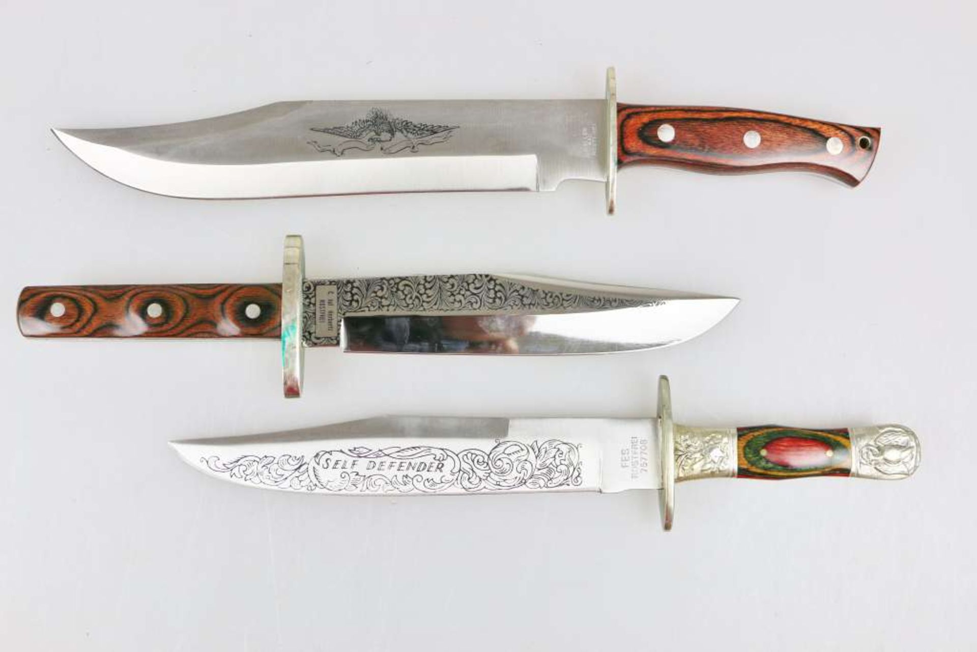 Konvolut von 8 hochwertigen Bowie/Jagdmessern, jeweils in Lederscheiden, Hersteller u.a.: Linder- - Bild 3 aus 3