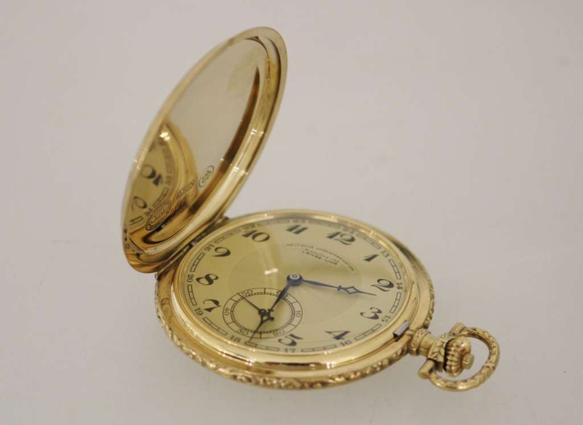 A. Lange & Söhne Savonette OLIW in 585er Gelbgold um 1920, Gehäuse und Staubdeckel nummeriert 54722, - Bild 6 aus 10